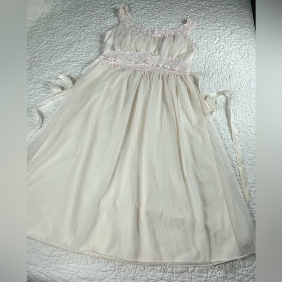 🔥Vintage 50s-60s Miss Siren Sheer Peach & Pink Midi Nightgown Lingerie Size S - Picture 7 of 12